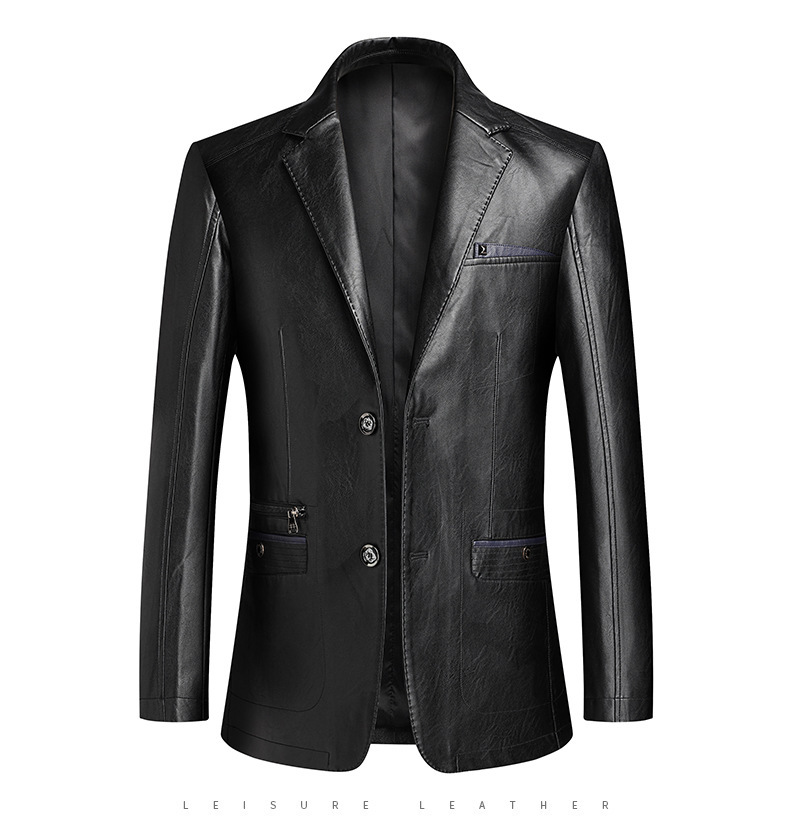 Áo khoác da nam dáng vest cỡ lớn phong cách casual chống gió — Đỏ rượu vang, màu đen, Màu xanh dương, màu vàng
