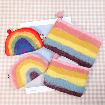 ins style wool felt macaron rainbow coin purse card holder semicircle coin bag cute storage bag clutch
