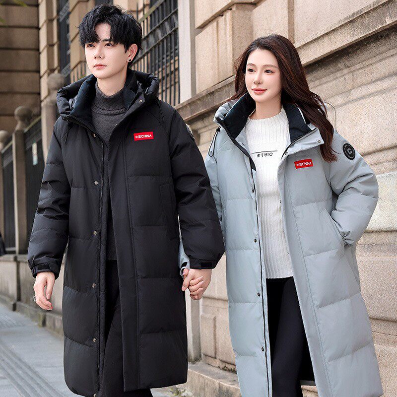 Down Silk Jacket for Male Students, Mid-Length, 2025 New Style, Fashionable Casual Couple's Warm Thickened Coat, Class Uniform