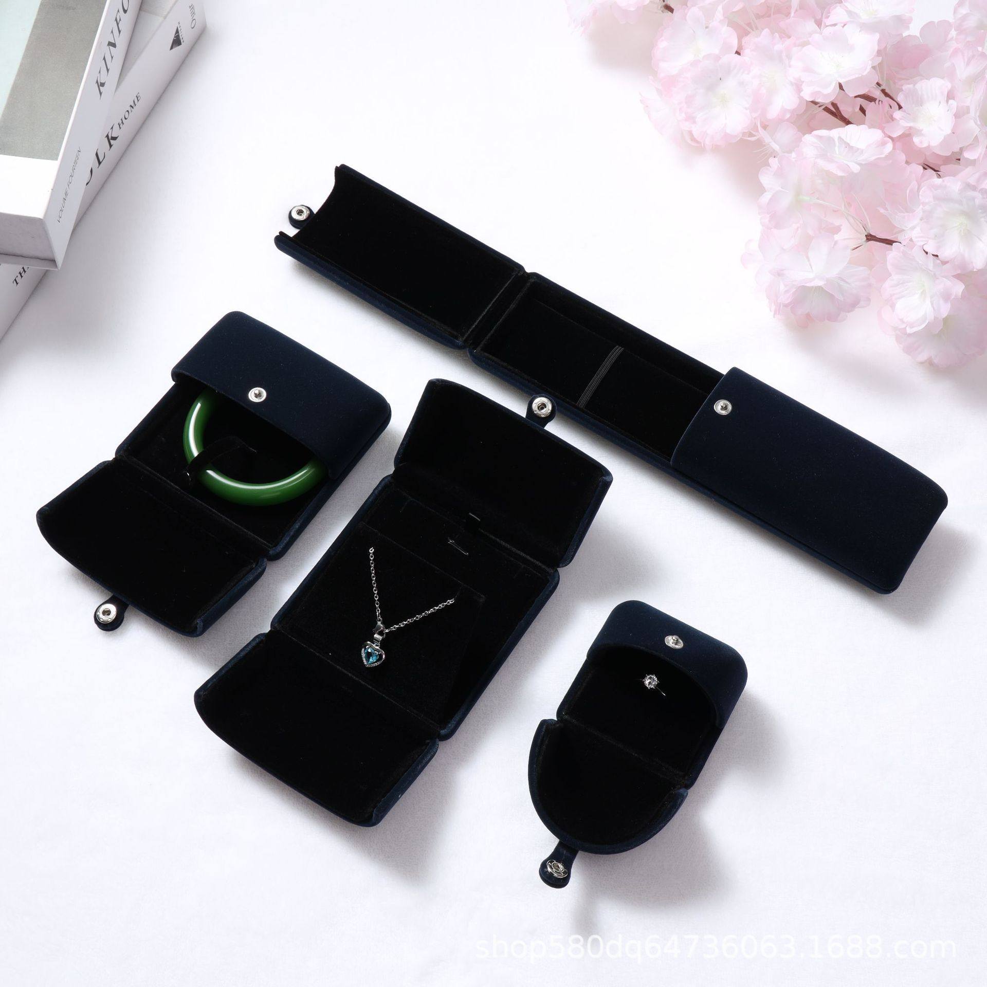 Jewelry Velvet Double-Open Ring Box Necklace Box Jewelry Box Packaging Box Earring Gift Box Bracelet Wholesale Pearl Box