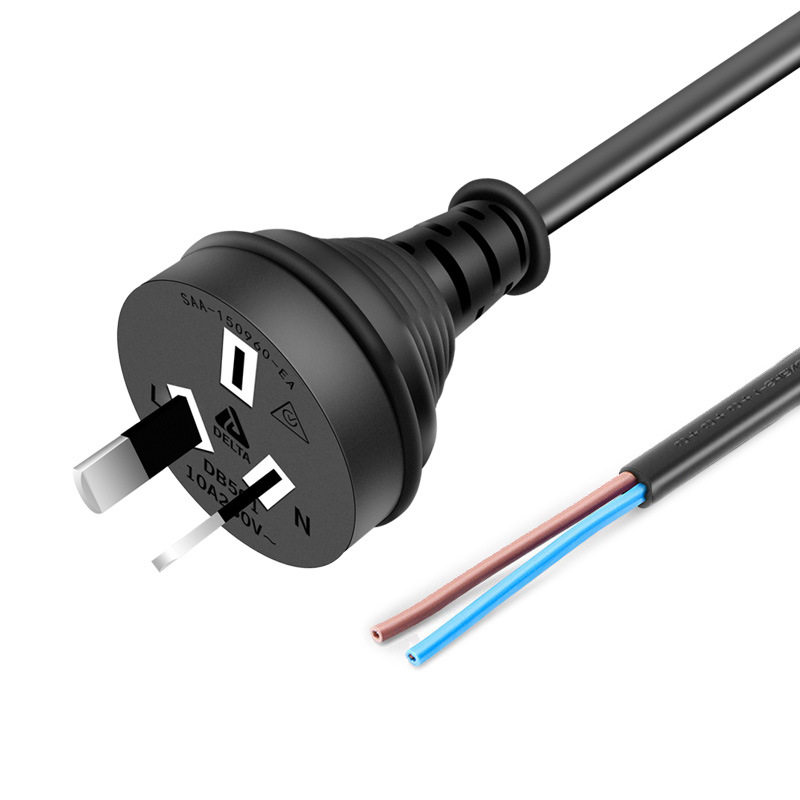 SAA Certified Pure Copper Australian Standard Two-Plug Single-Head Power Cord 0.75 Square Two-Heart Bare Wire Tail Connection Line with Plug