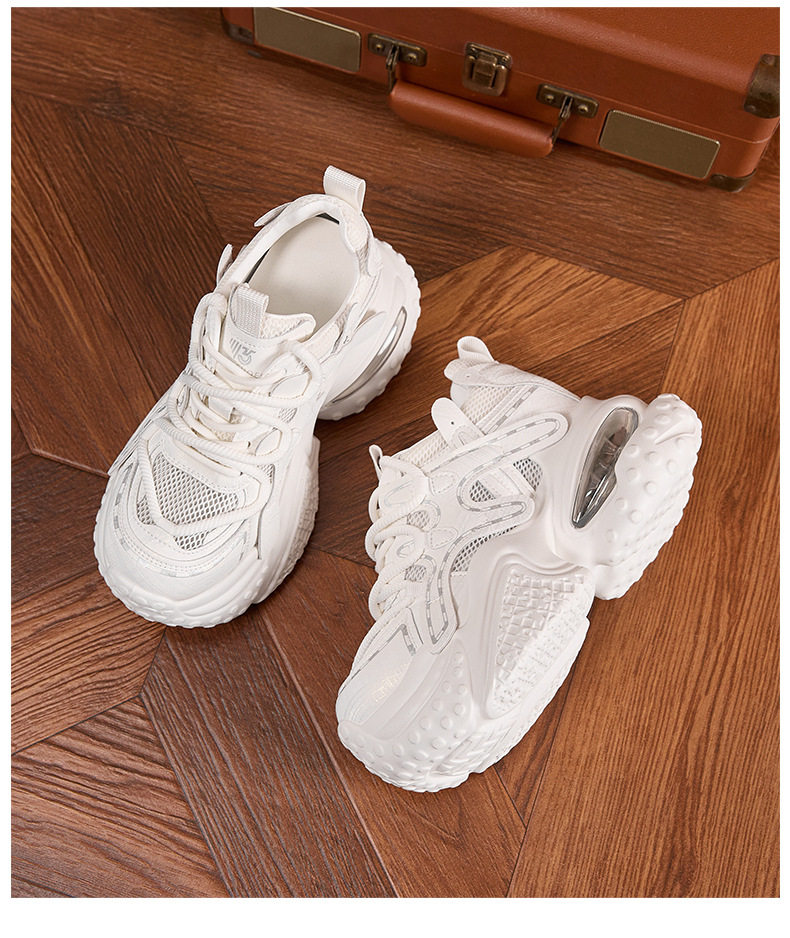 Giày sneaker nữ đế dày chunky lưới thoáng khí tăng chiều cao — Xanh dương, Trắng, Xám bạc, Xanh neon chi tiết 23