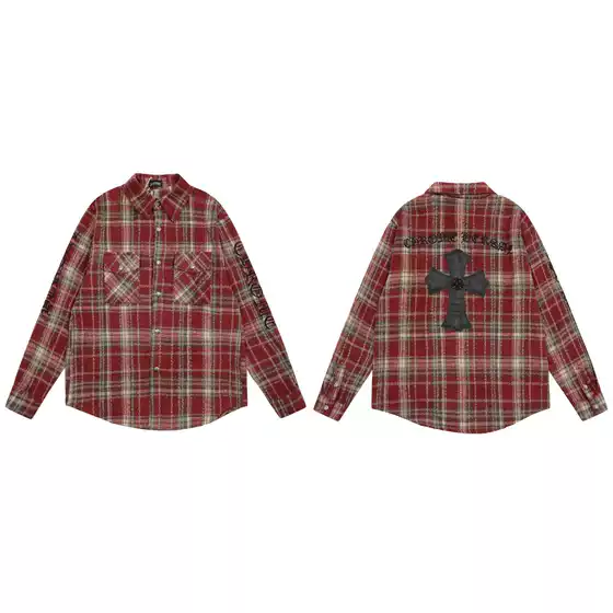 2024 Spring and Summer New Style Ch Embroidered Sanskrit Embroidered Leather Cross Woolen Shirt One Piece Wholesale Trend