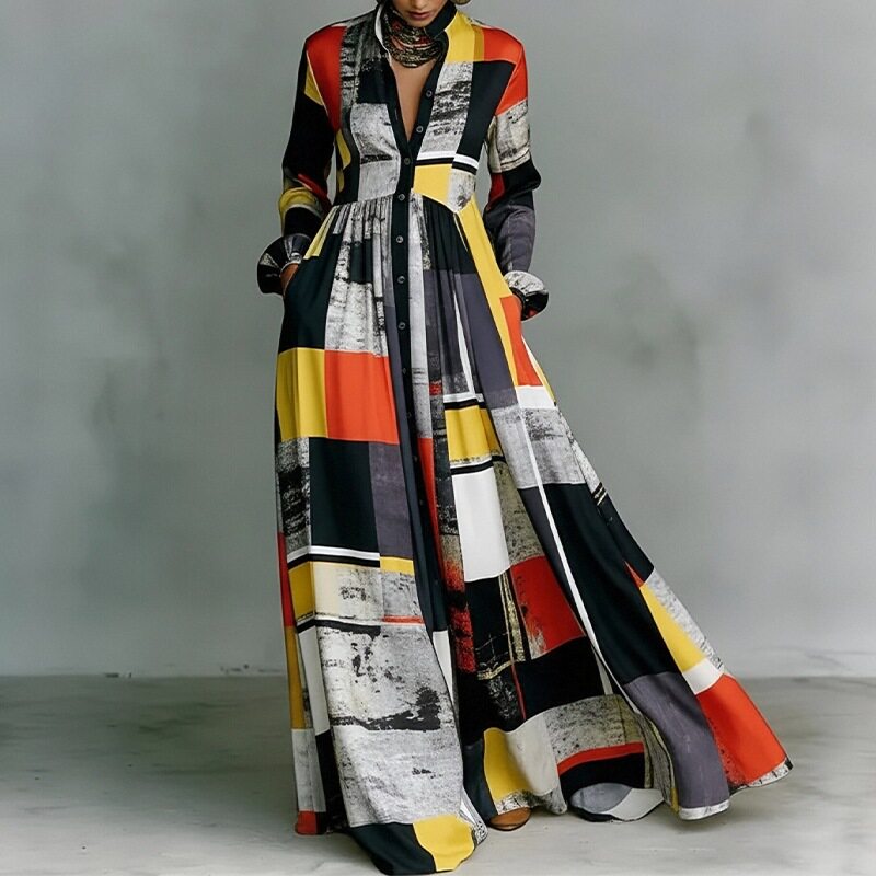 French Style Elegant Casual Loose Printed Maxi Dress Lightweight Fabric Floral Design Perfect for Spring Summer
