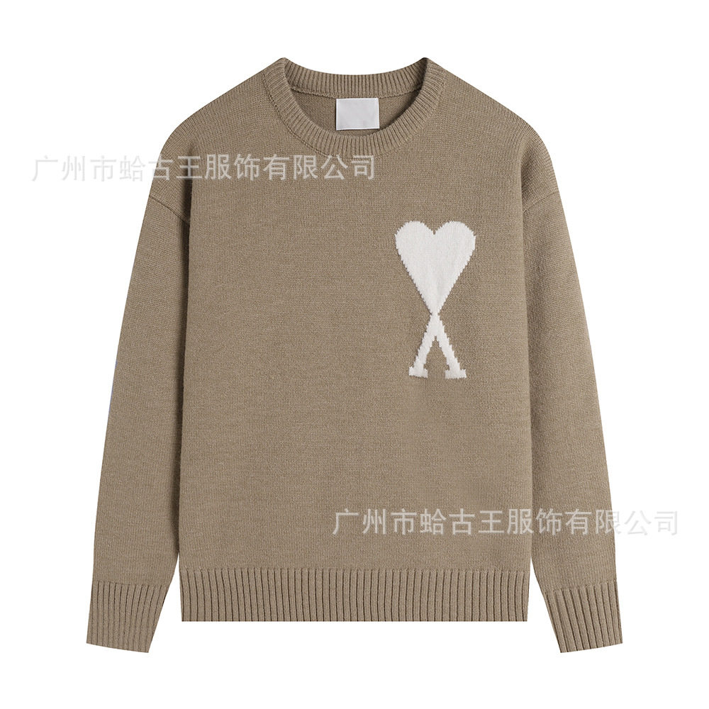 秋冬新款高领爱心毛衣男女条纹青年桃心跨境外贸休闲套头针织衫