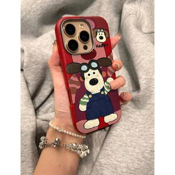 Oil Painting Waving Palm Door Dog Suitable for Apple 16Promax Mobile Phone Case Iphone15 Large Hole 14 Cute 13 Soft Shell