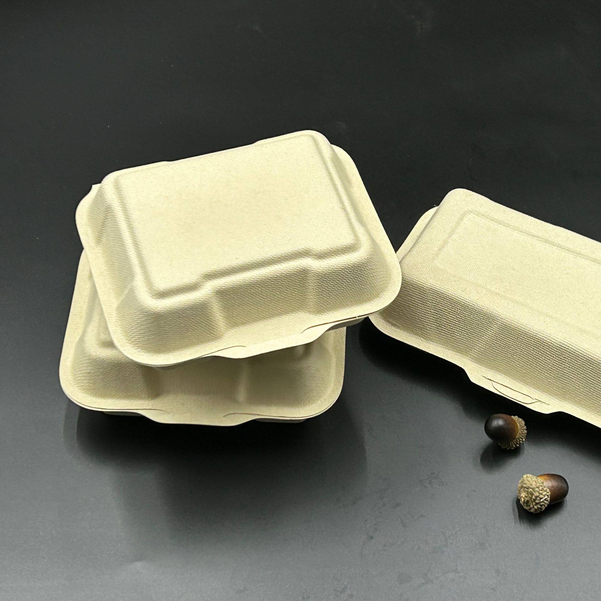 87N Disposable Pulp Lunch Box Conjoined Take-out Box Bowl Hamburger Box Degradable Lunch Pack Fast Food Box with Lid
