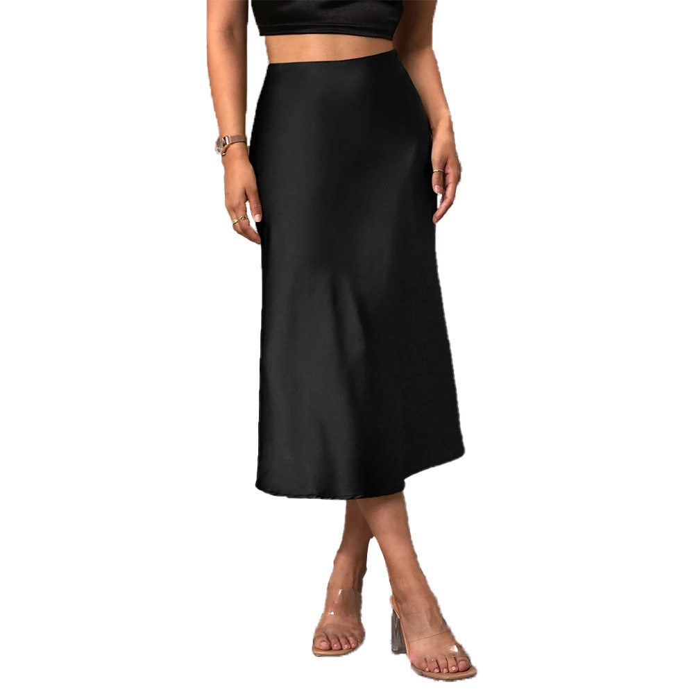 Elegant A Line Satin Midi Skirt Solid Color Autumn Winter Collection Perfect for Casual or Formal Occasions Wholesale