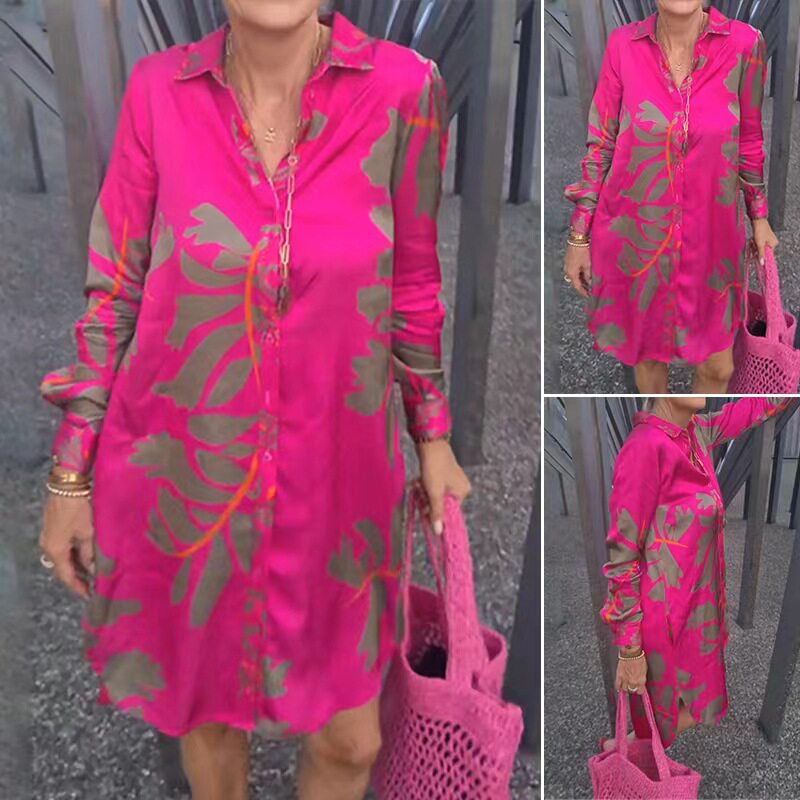 Floral Print V Neck Long Sleeve Dress Autumn Winter Style Womens Fashion Wholesale Available custom packaging