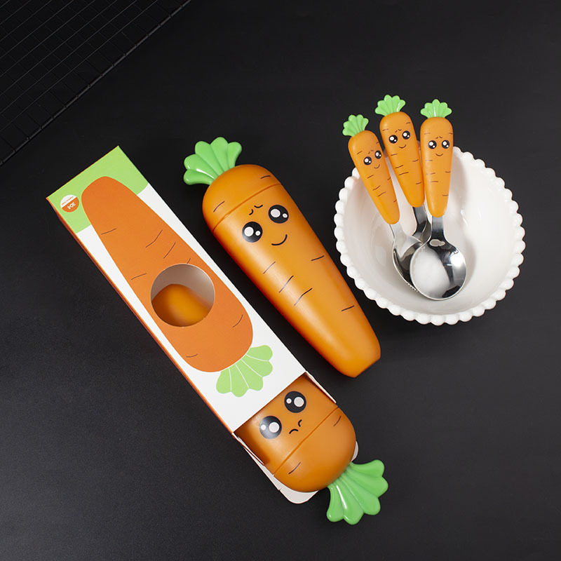 Food grade silicone 304 stainless steel baby spoon fork short handle baby children's tableware gift box suit gift home