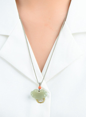 天然和田玉平安锁吊坠绳青海料礼物生日胖锁女挂件锁骨项链送礼