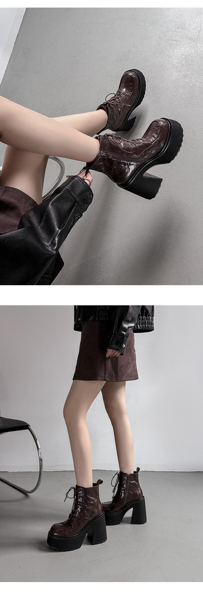 Boot Martin nữ da cừu thắt dây gót cao 11.5cm đế dày — Da đen, da màu nâu, Lớp lót nhung đen, Nhung nâu