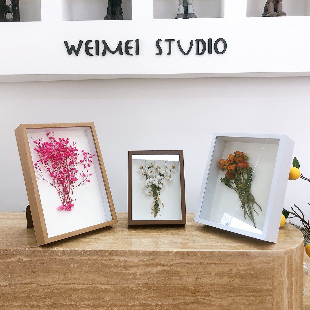 Factory direct dried flower photo frame diy wall wholesale creative hollow wooden 3-5cm decorative dried flower frame specimen frame