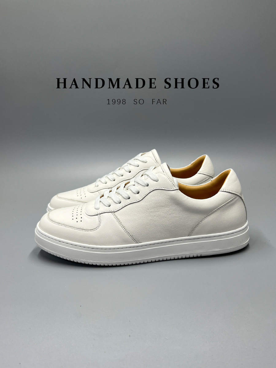 Giày sneaker nam da bò lớp đầu tiên đế bằng đệm khí cổ điển dễ phối — Màu nâu, Màu đen, Màu trắng