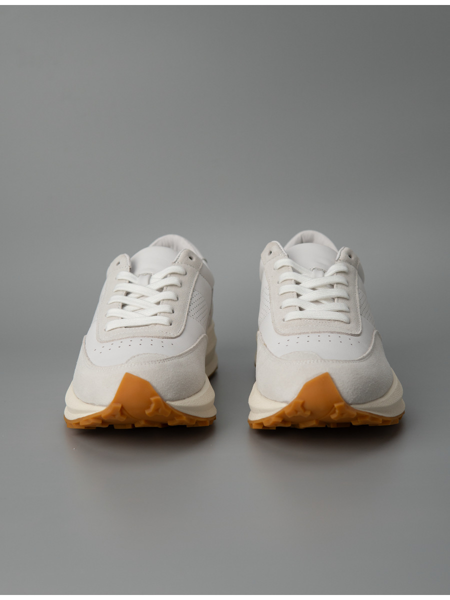 Giày sneaker nam da bò đục lỗ thoáng khí kiểu tối giản — Màu trắng