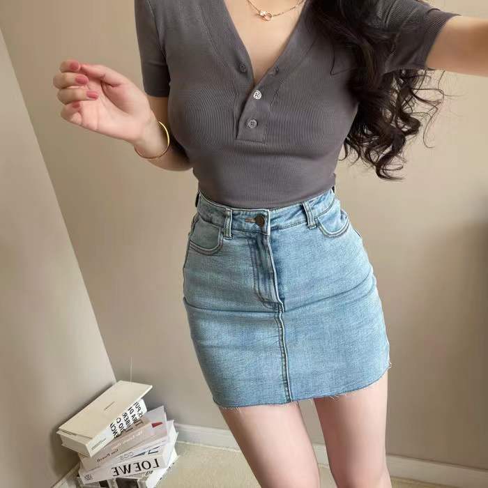 High Waisted Bodycon Denim Skirt Stretch Fabric Slim Fit Versatile Style Summer Casual Wear Wholesale Available