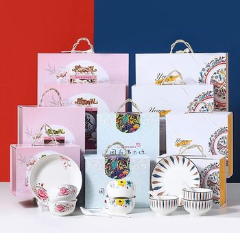 Time Is Quiet, Water Drop Tableware Set, Ceramic Gift Bowl Set, Dish Set, Gift Box, Brocade Box, Logo Can Be Customized