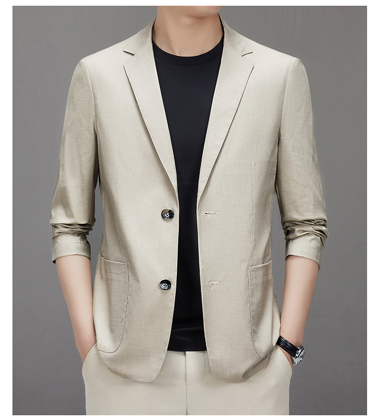 Áo blazer nam pha lanh tenxơ mỏng nhẹ không lót thoáng khí dáng ôm — Xám nhạt, Xám tro, Kaki