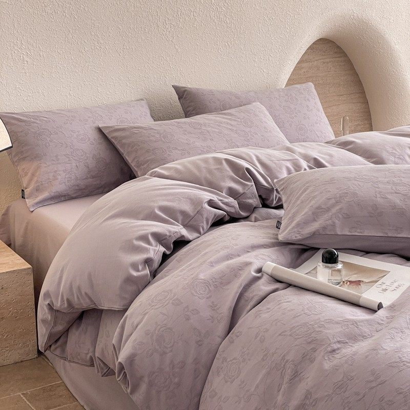 60 cotton double-layer yarn bed four-piece set 100 cotton bedding simple 2 meters quilt bed sheet three-piece set