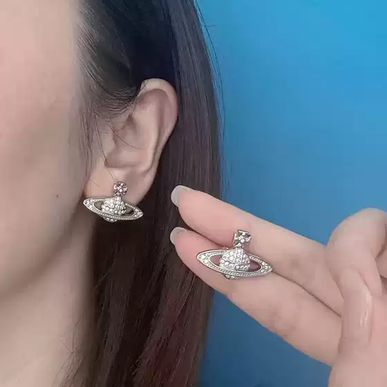 High Edition Queen Mother West 925 Silver Classic Full Diamond Saturn Earrings Female Niche Design high quality Earrings Factory Wholesale