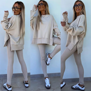 2025 Amazon New Export Spring Women's Clothing European and American Casual Tight Pants Loose Sweatshirt Suit Two-Piece Set