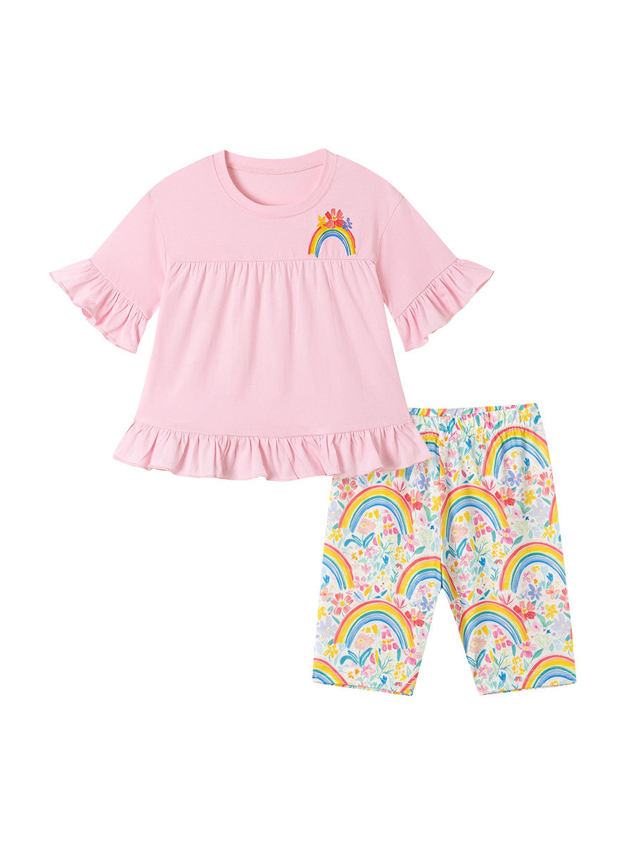 Summer Girls' Set, Cute Floral Baby Kids' Clothing, Short-sleeve Kids' 2-piece Outfit