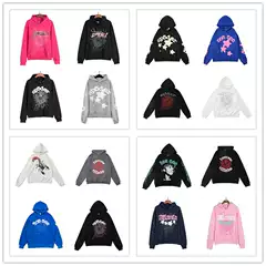2026 New Model Unisex 555555 Mesh Foam Print Hip-Hop Loose Heavyweight Terry Hooded Sweatshirt Set