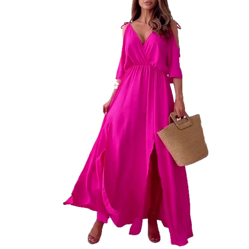 Sleeveless V Neck A Line Dress Solid Color Sexy Waist Defined Short Sleeve Casual Summer Wear Wholesale Available