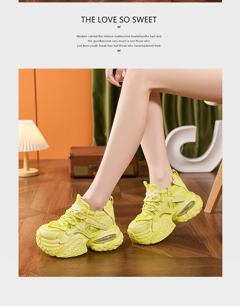 Giày sneaker nữ đế dày chunky lưới thoáng khí tăng chiều cao — Xanh dương, Trắng, Xám bạc, Xanh neon chi tiết 19