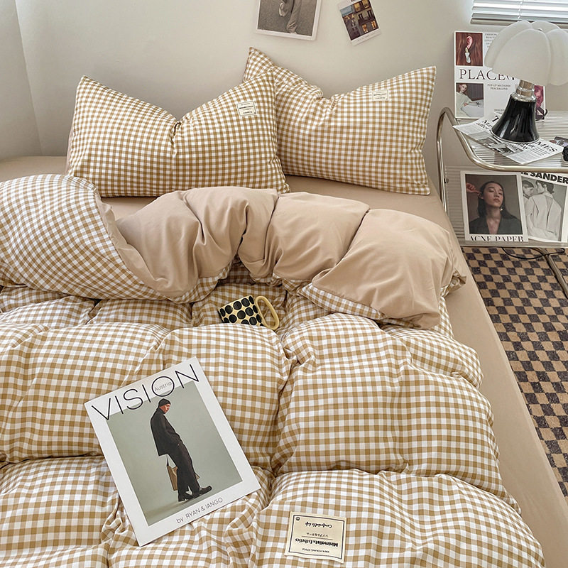 genuine goods Class A Maternal and Infant Grade Four-Piece Set Washed Cotton Bed Linen Quilt Cover Student Dormitory Three-Piece Set