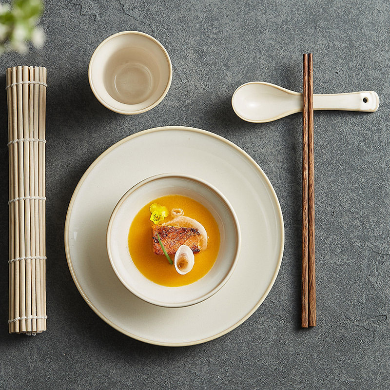 Yao-Style Ceramic Rice Bowl Set for Home Use, Japanese-Style Hotel Restaurant Commercial Tableware for One Person, Four-Piece Set