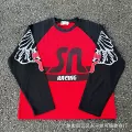 Black and red waffle knit long sleeve top