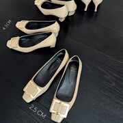 Square buckle single-layer shoes women's thick heel temperament square elephant gray high-end sense patent leather rv high-heele