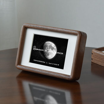 Black walnut wood moon photo frame set table mortise and tenon round corner moon birth day moon photo memorial cherry teak