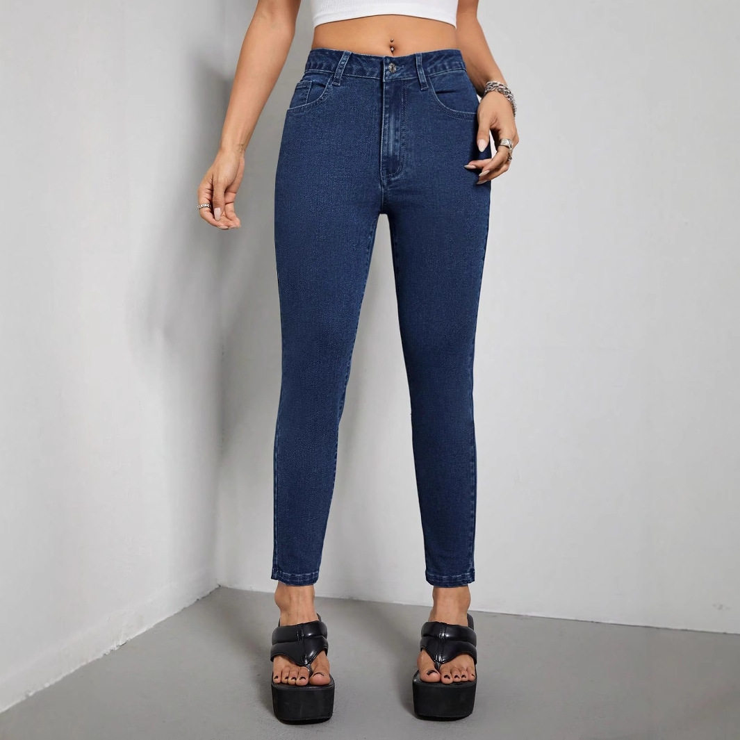 Slim Fit High Elasticity Mid Rise Jeans Womens Casual Denim Trousers Perfect for Everyday Wear Wholesale Available