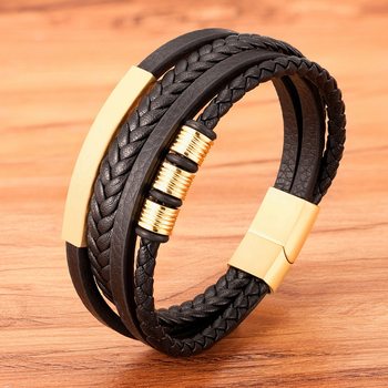 Cross-border new leather three-color stainless steel men's bracelet leather rope bracelet woven bracelet wholesale