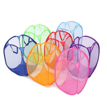 Solid color fabric breathable dirty clothes basket portable mesh home storage basket foldable clothes storage box manufacturers wholesale