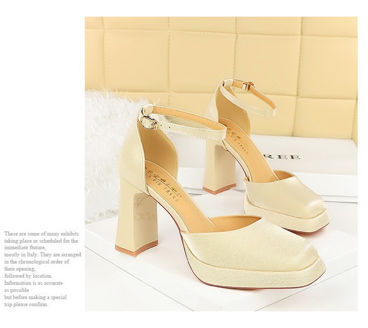 Sandal cao gót nữ quai ngang mũi vuông đế xuồng mặt satin — Màu đen, Màu đỏ rượu, Màu sâm panh, Màu trắng