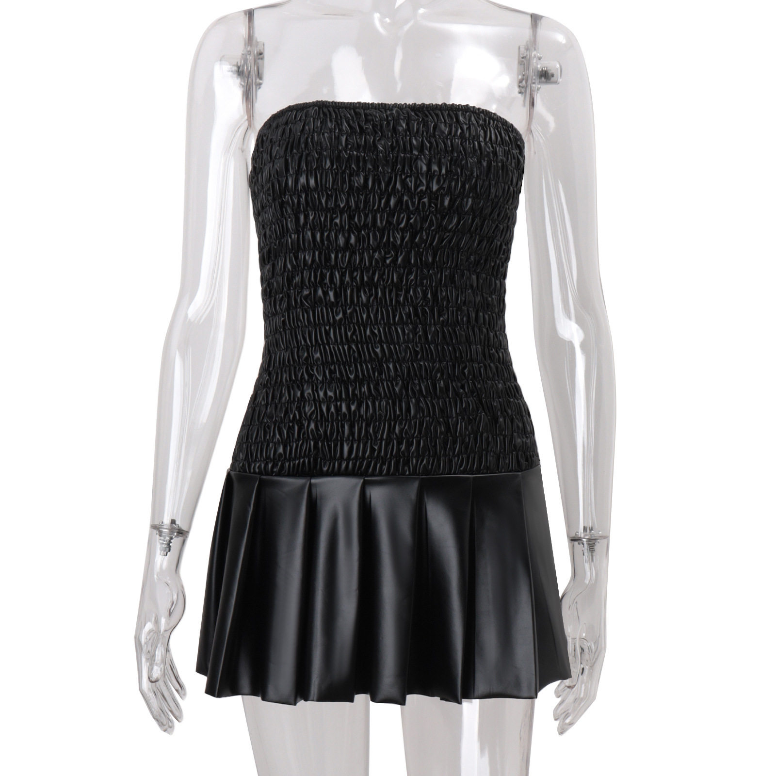 Off Shoulder Ruched PU Leather Dress Slim Fit Sexy Style Fall Perfect for Parties and Night Out Wholesale Available