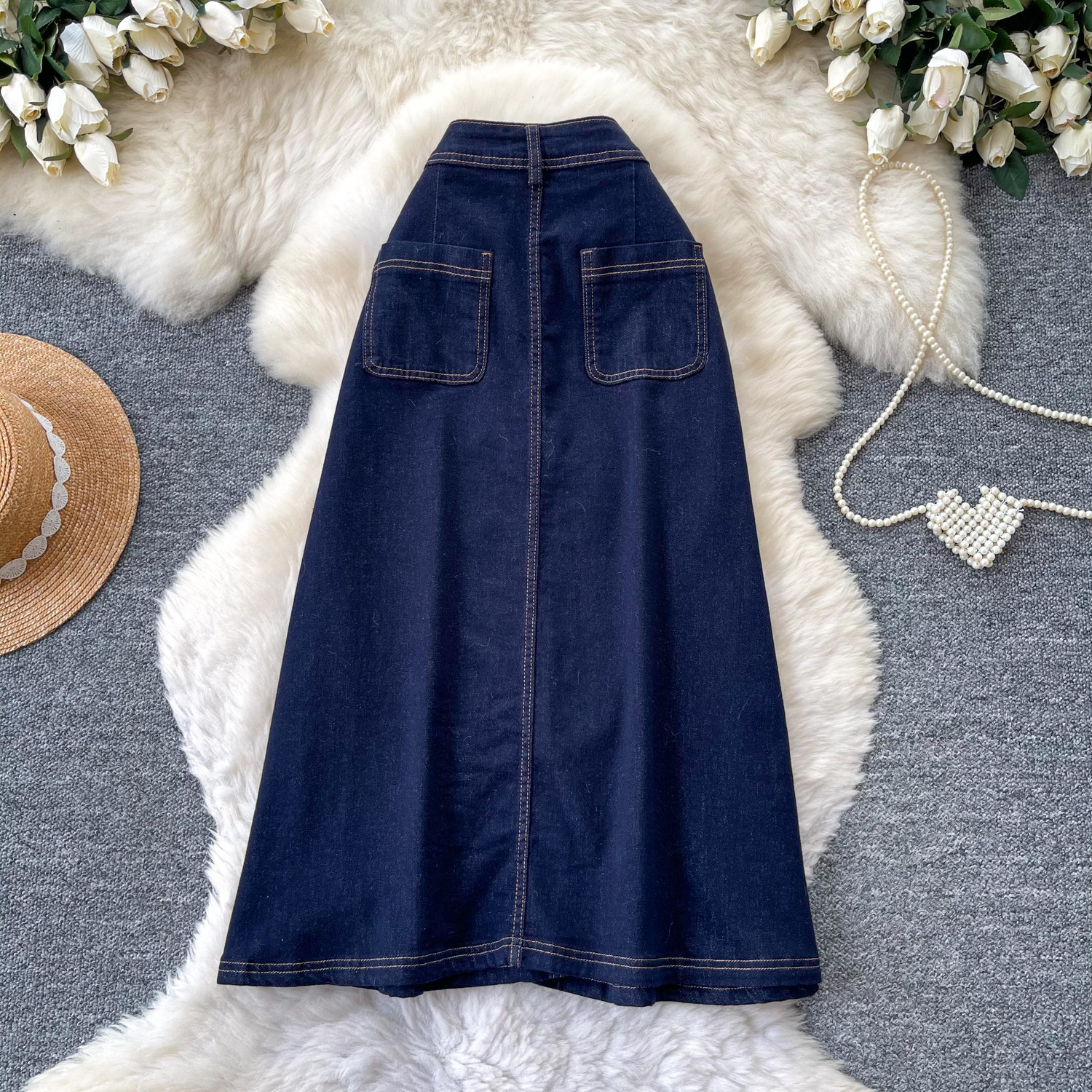 High Waisted A Line Denim Skirt Multi Button Design Side Slit Slim Fit Summer Casual Wear Wholesale Available
