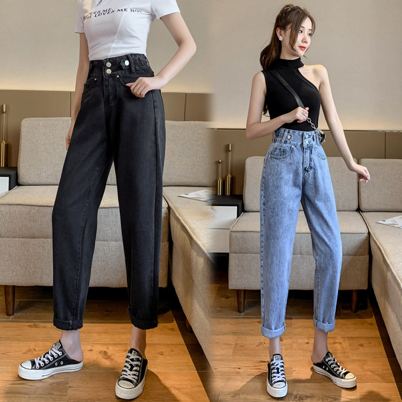 High Waisted Womens Denim Pants Korean Style Slim Fit Cropped Length Versatile for Spring Summer Wholesale