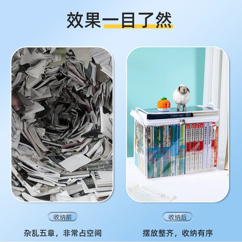Transparent Book Storage Box, Dust-Proof, Large Capacity, Thickened, Foldable Bookshelf, Book Organization, Textbook Storage Bag, Waterproof