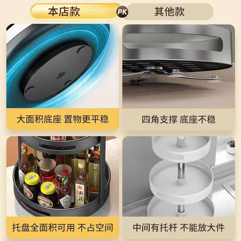 Kitchen Storage Rack Double-Layer Rotating Spice Rack Desktop Storage Organizer Spice Box Integrated Multi-Grid Storage Rack