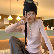 Korean Style Chic Half-open Collar Base Shirt Women's Autumn and Winter New Slim-fit Pink Sweater High-grade Inner Knitted Top