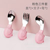 In stock wholesale baby silicone short handle training fork spoon learn to eat stainless steel food supplement spoon children portable tableware