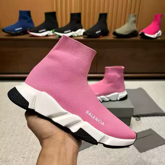 European Station 22 New High-Quality Fashion Versatile Men's and Women's Mid-Calf Socks Shoes Paris Breathable Slip-On Flyknit Shoes Trend