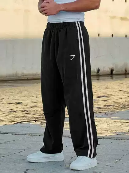 Cross-Border New Men's Fitness Sports Casual Long Pants Straight-Leg Striped Training Cycling Shark Pants Gymshark