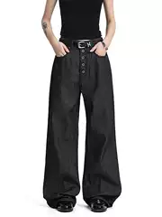 American Retro Spring and Autumn New Original Color Washed Jeans Loose Wide-Leg Versatile Four-Button Straight Pants for Men and Women
