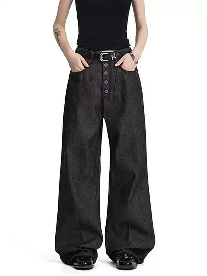 American Retro Spring and Autumn New Original Color Washed Jeans Loose Wide-Leg Versatile Four-Button Straight Pants for Men and Women