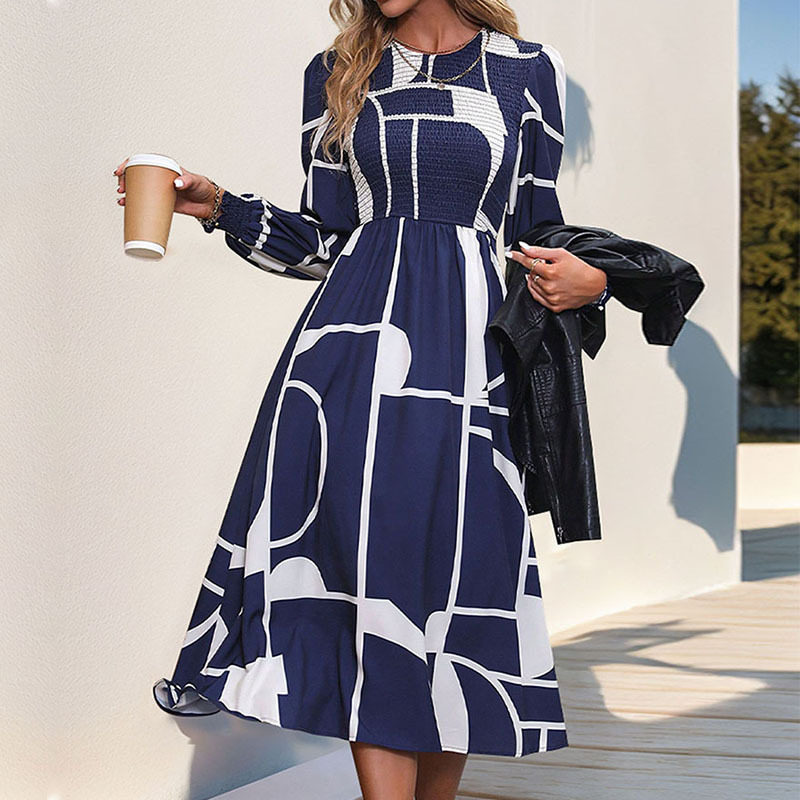 Floral Long Sleeve Dress Autumn Collection European and American Style Comfortable Fabric Wholesale Available
